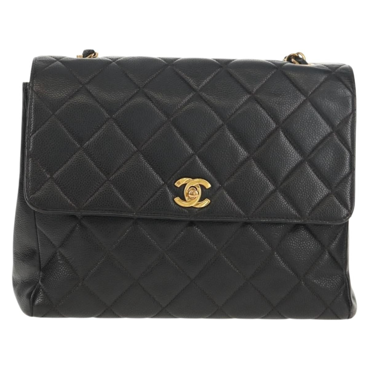 Chanel Single Flap Vintage Pelle Caviar Nera Hardware Oro – 27 cm - Etoilux