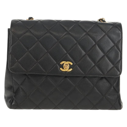 Chanel Single Flap Vintage Pelle Caviar Nera Hardware Oro – 27 cm - Etoilux