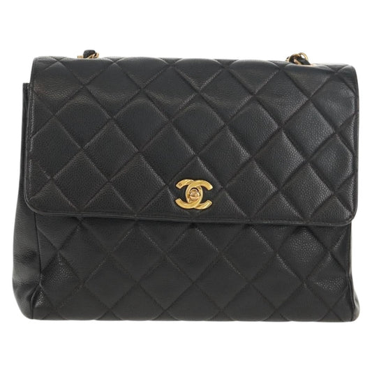 Chanel Single Flap Vintage Pelle Caviar Nera Hardware Oro – 27 cm - Etoilux