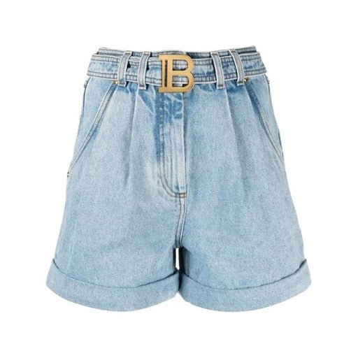 Balmain - Shorts - Azzurro pantaloncini con fibbia - Etoilux