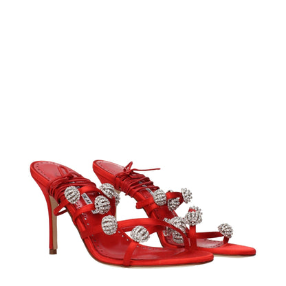 Manolo Blahnik – Sandali gioiello in raso rosso con cristalli – Tacco 9 cm - Etoilux