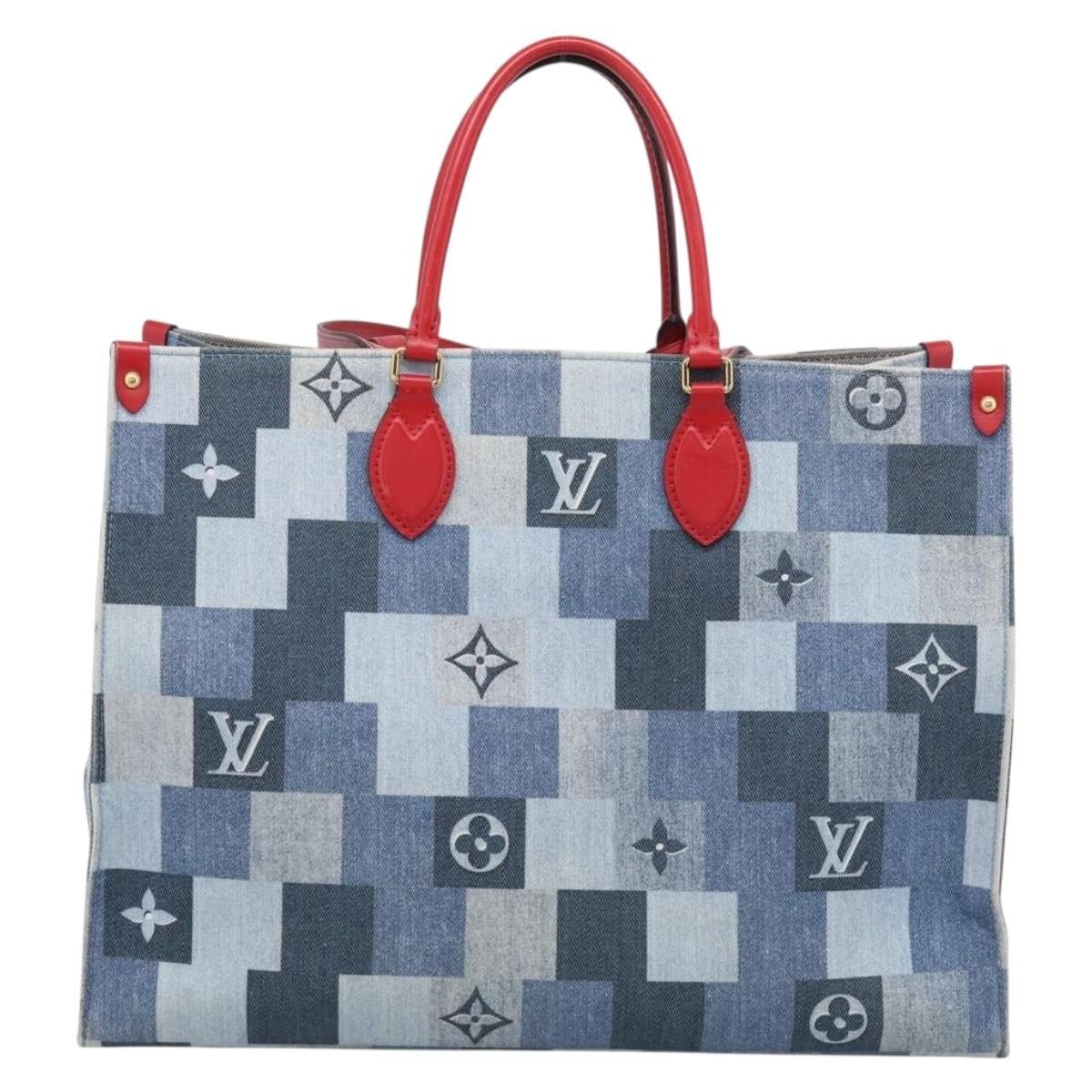 Louis Vuitton OnTheGo – Denim patchwork e manici rossi - Etoilux