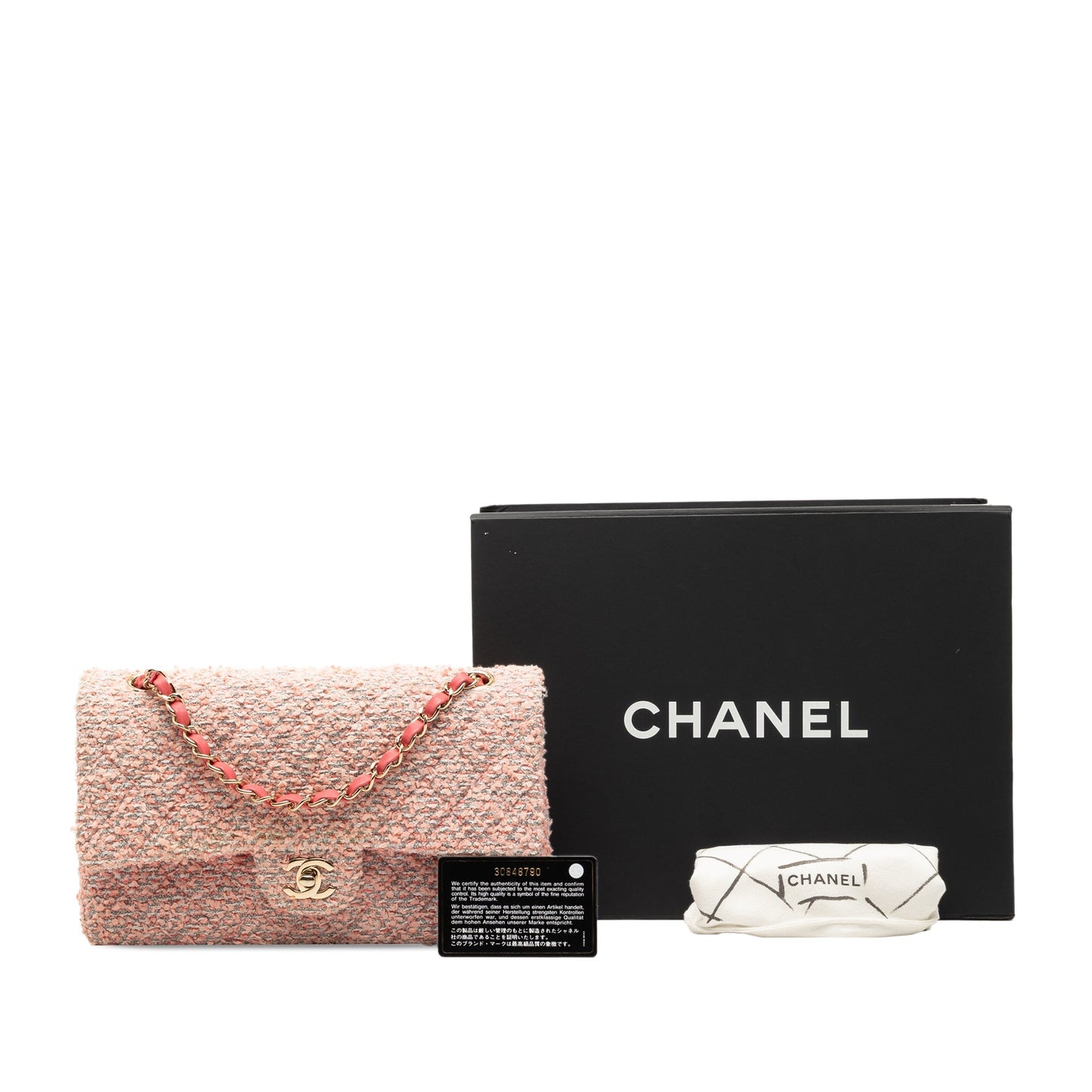 Chanel Classic Double Flap Tweed Rosa Hardware Dorato 2020 – 25 cm - Etoilux