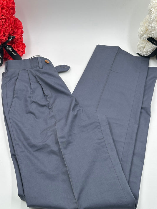 Yves Saint Laurent pantaloni vintage grigio ardesia retro tasche posteriori bottoni