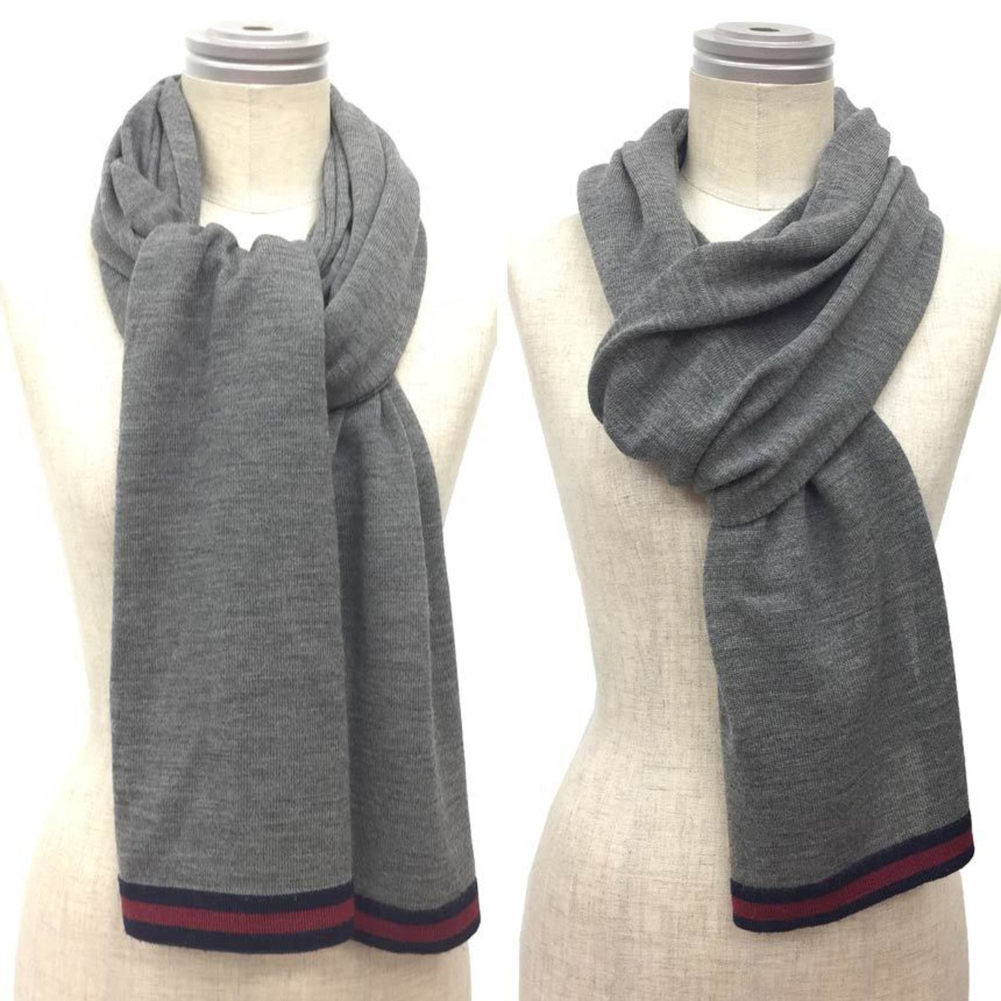Gucci – Sciarpa in Lana Grigia con Profili Web – Grado AB - Etoilux