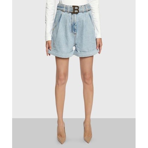 Balmain - Shorts - Azzurro pantaloncini con fibbia - Etoilux