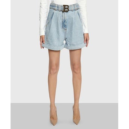 Balmain - Shorts - Azzurro pantaloncini con fibbia - Etoilux