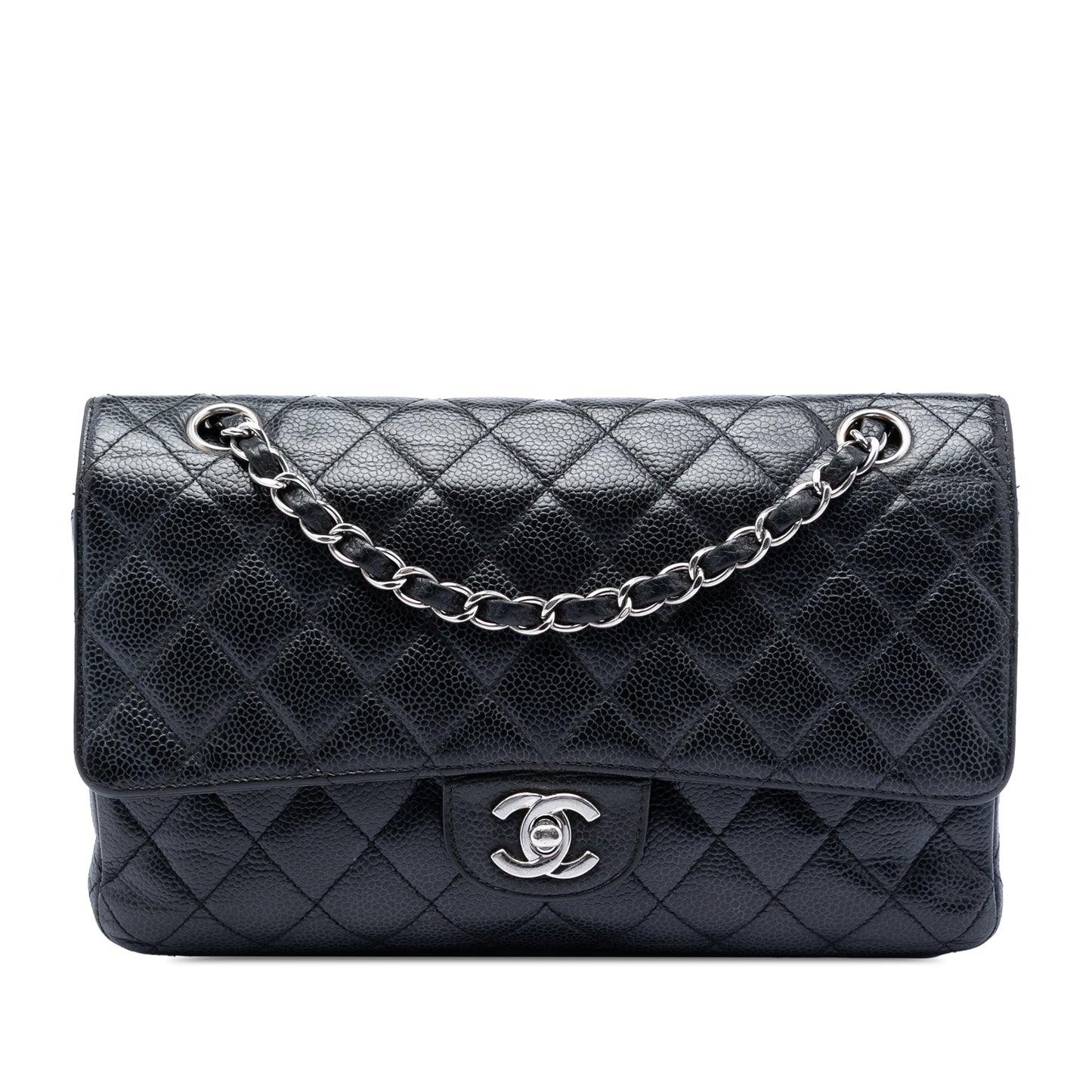 Chanel Classic Double Flap Medium Caviar Nera Hardware Silver | Etoilux