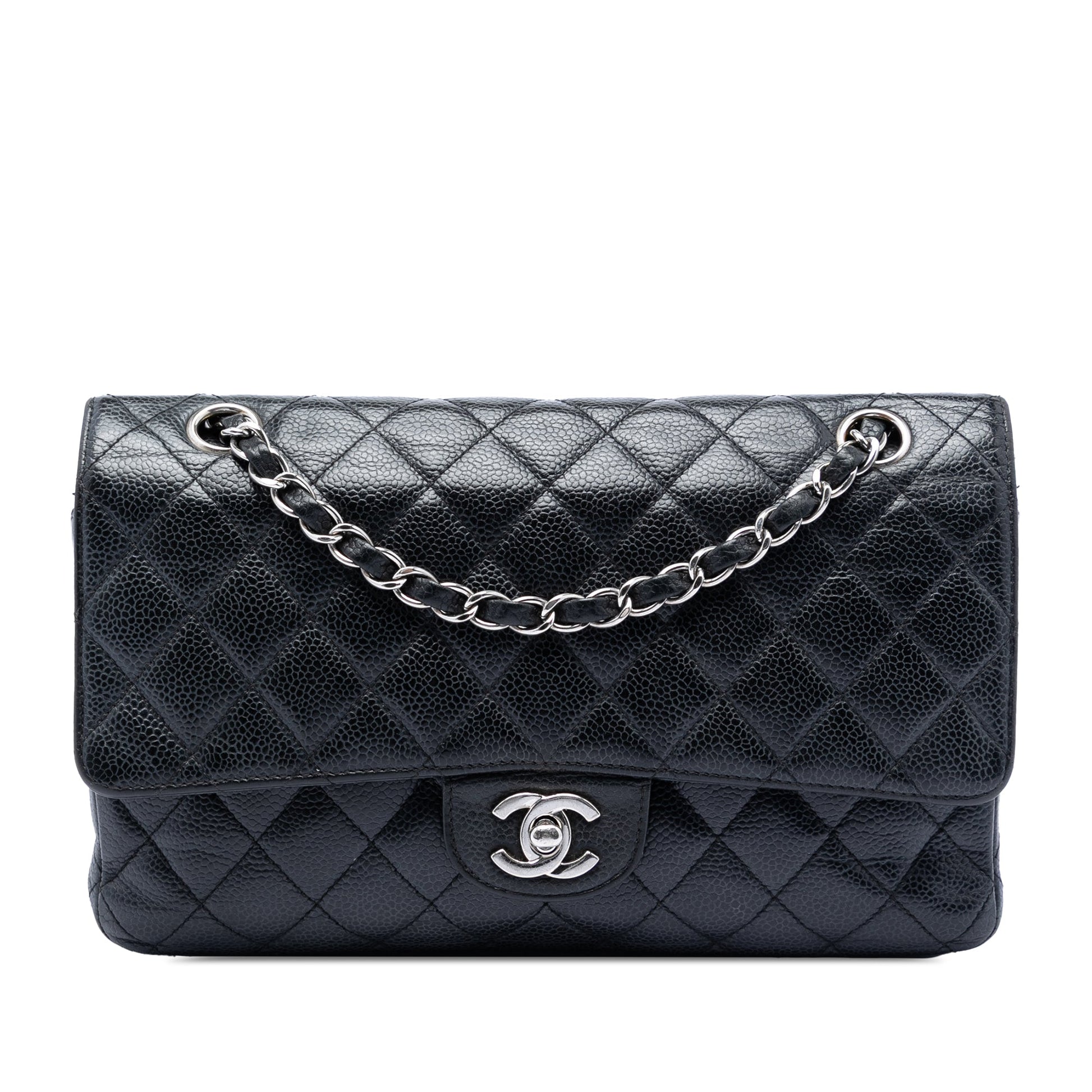 Chanel Classic Double Flap Medium Caviar Nera Hardware Silver | Etoilux