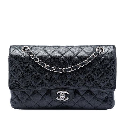 Chanel Classic Double Flap Medium Caviar Nera Hardware Silver | Etoilux