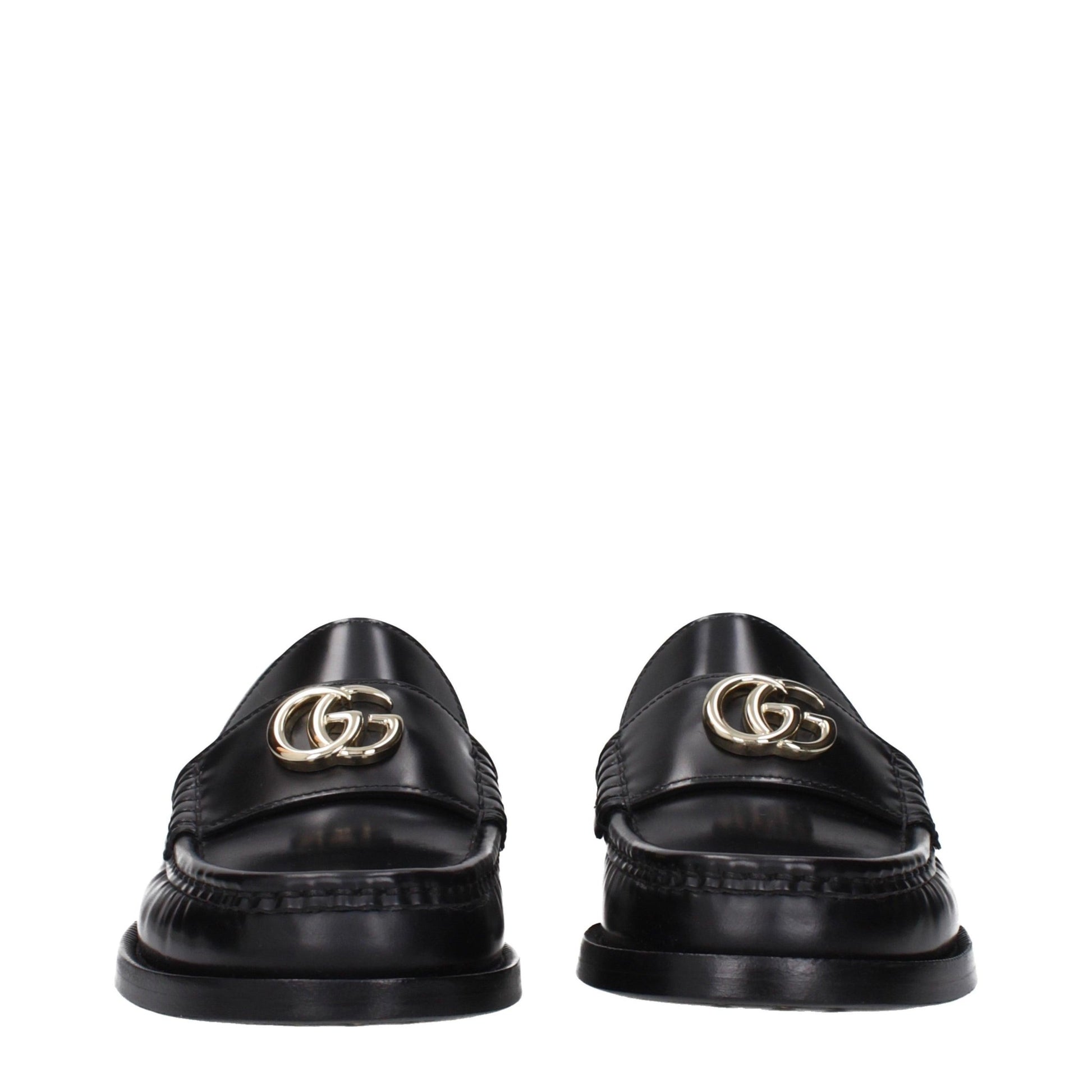 Gucci – Mocassini in Pelle Nera con Doppia G Dorata - Etoilux