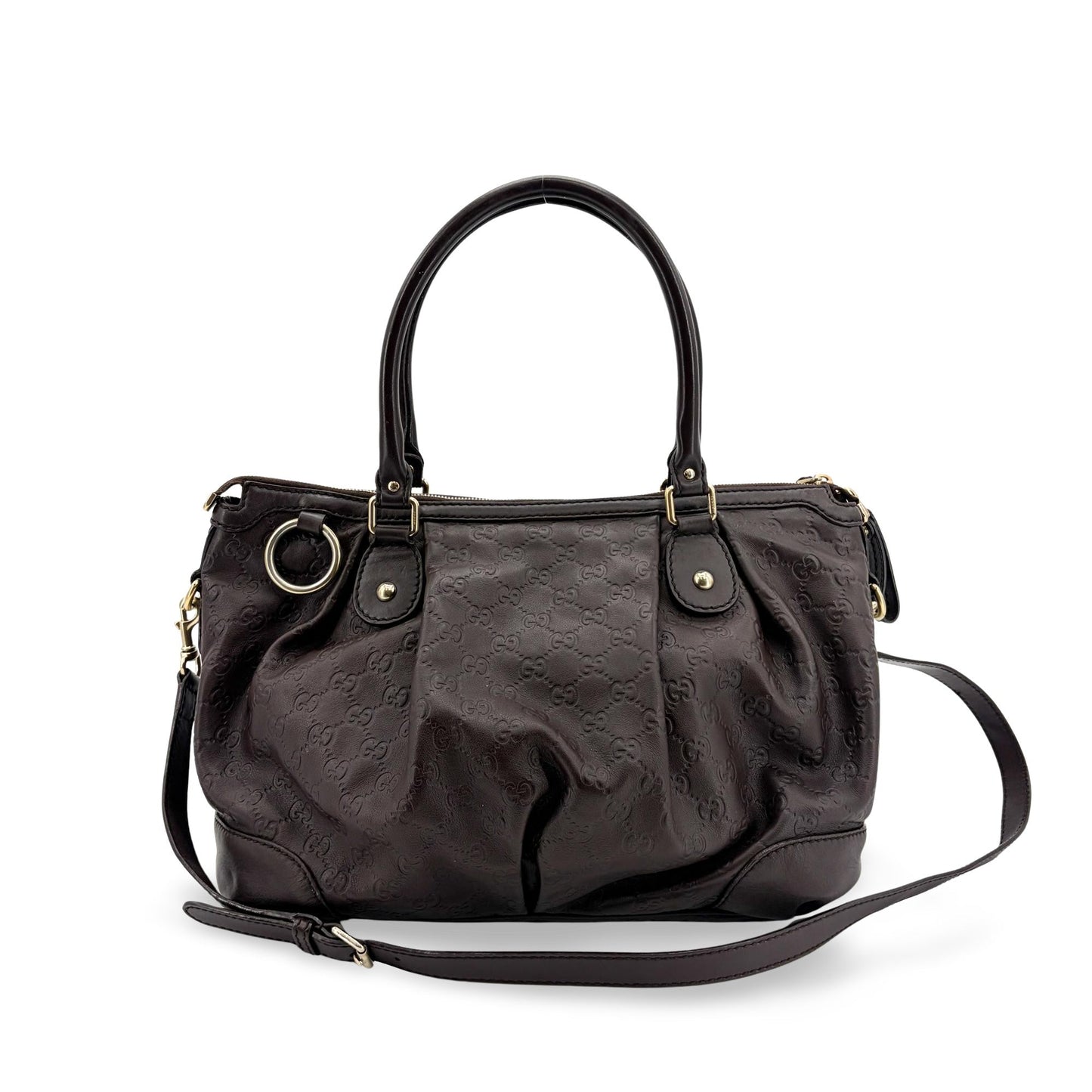 Gucci Gucci Guccissima Suki Medium Shoulder Tote Bag Dark Brown GOOD - Etoilux