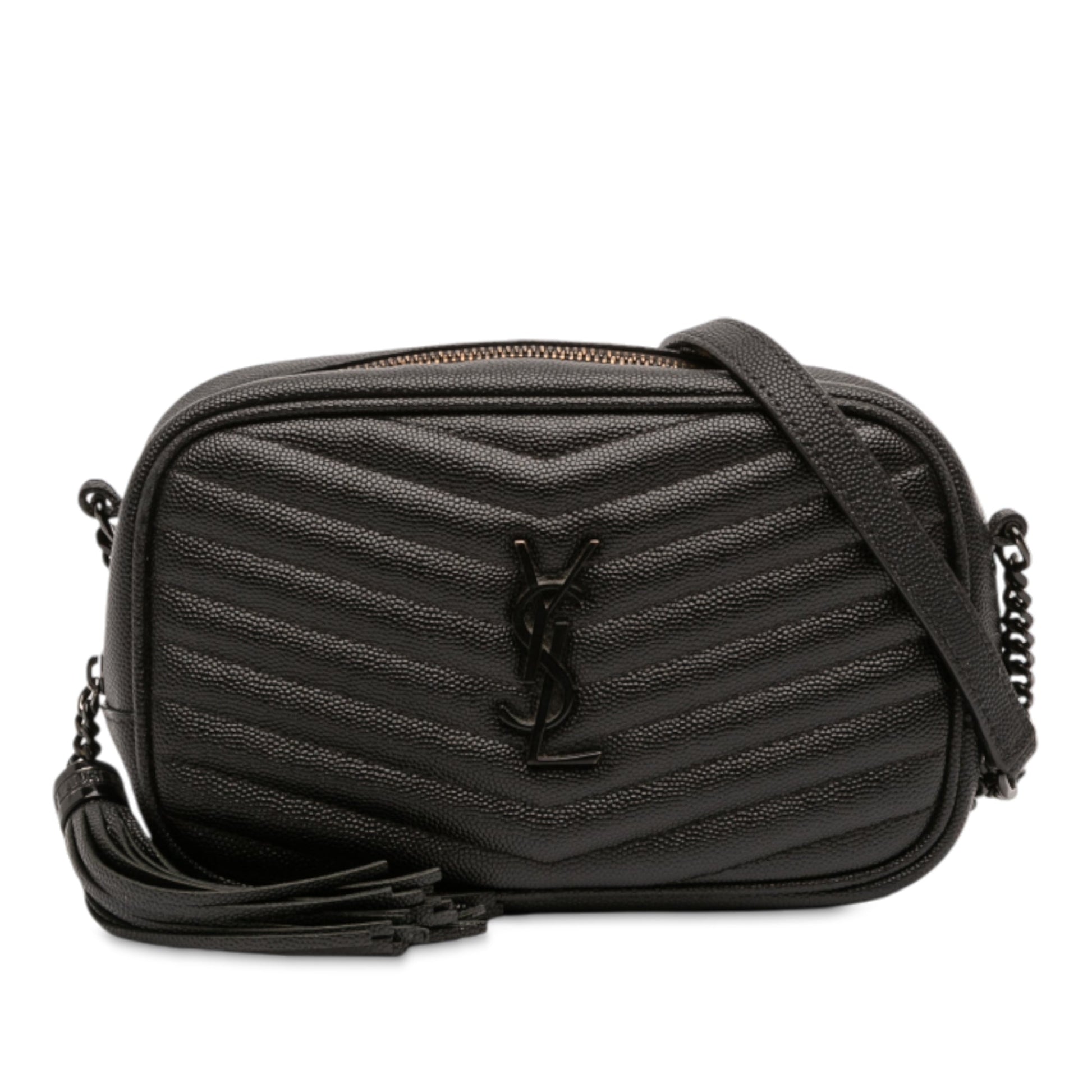 Saint Laurent – Lou Camera Bag Mini Monogram in pelle Grain de Poudre nera - Etoilux