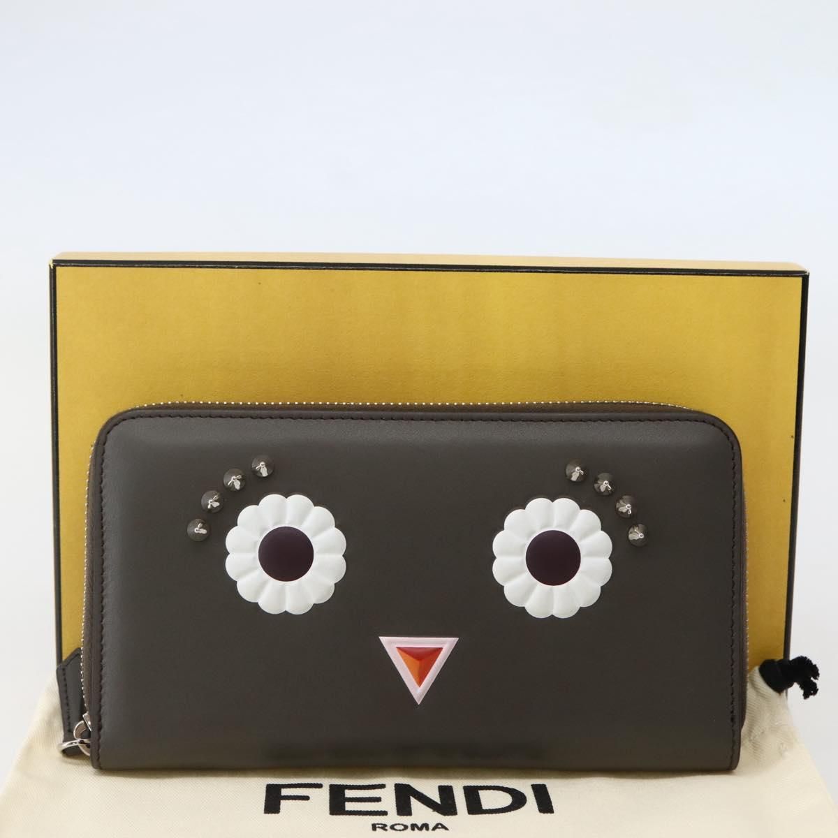 Fendi – Portafoglio Lungo Monster Eyes in Pelle Grigia – Condizioni Eccellenti (Rank SA) - Etoilux