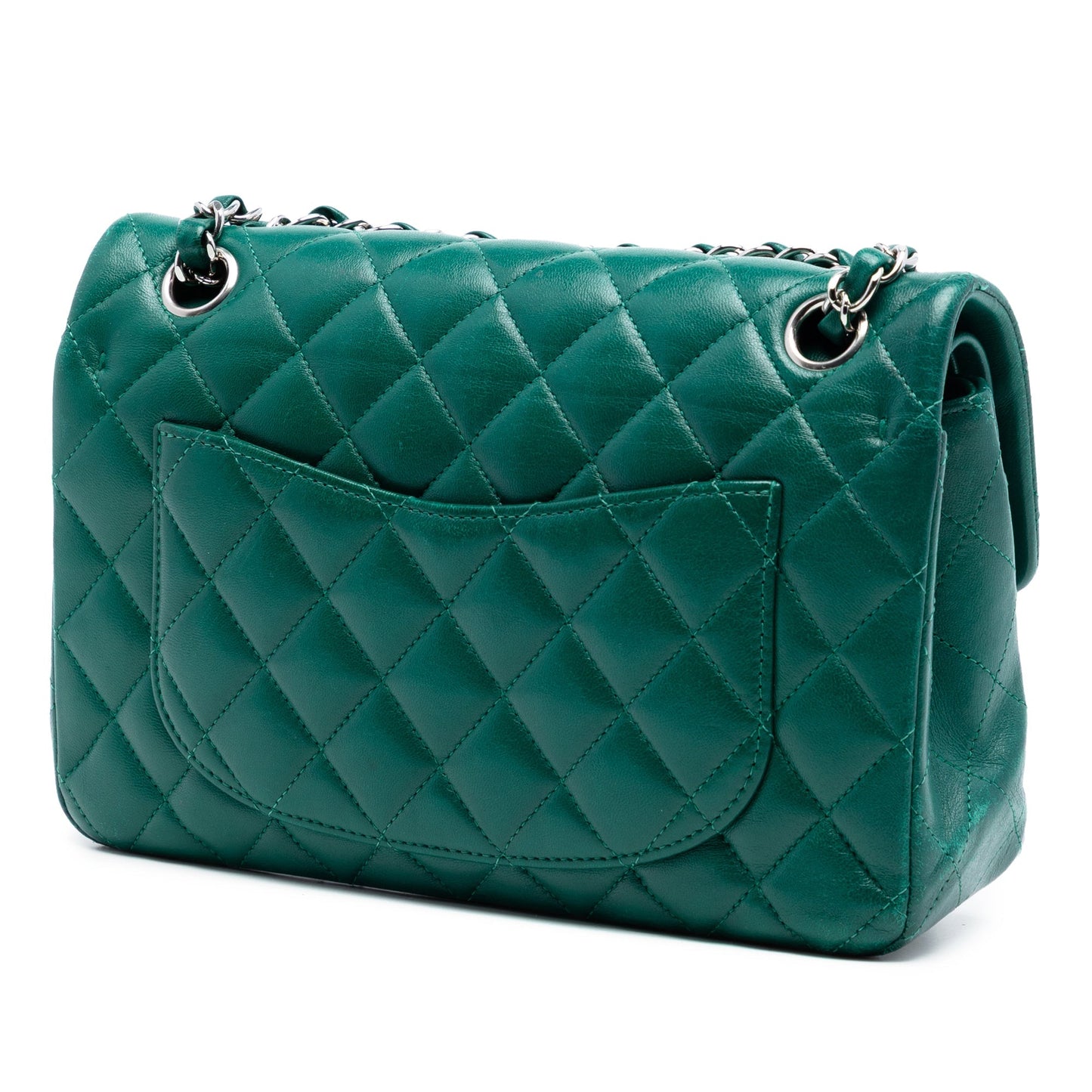 Chanel Classic Flap Small Agnello Verde Smeraldo Hardware Argento — 2018 - Etoilux