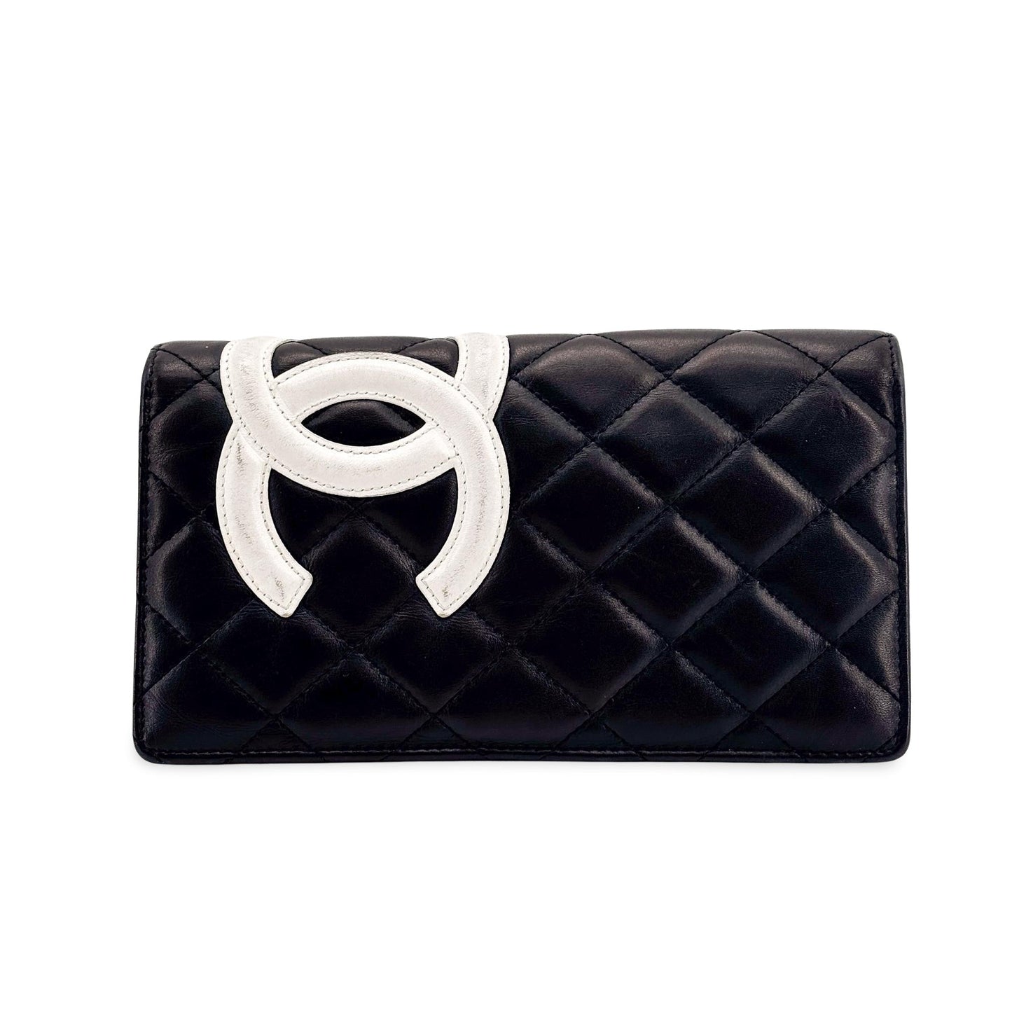 Chanel Chanel Cambon Line Flap Long Wallet Black White GOOD - Etoilux