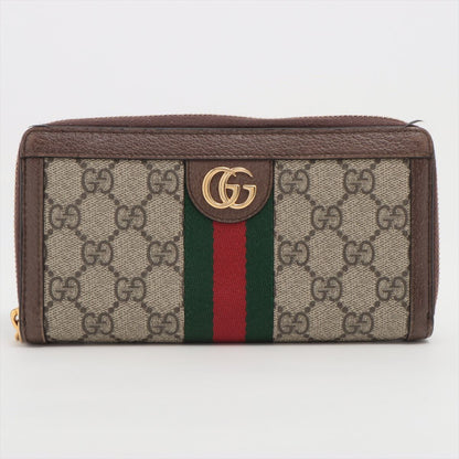 Gucci Ophidia GG Supreme Zip Around Wallet – Brown Web Stripe