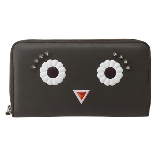 Fendi – Portafoglio Lungo Monster Eyes in Pelle Grigia – Condizioni Eccellenti (Rank SA) - Etoilux