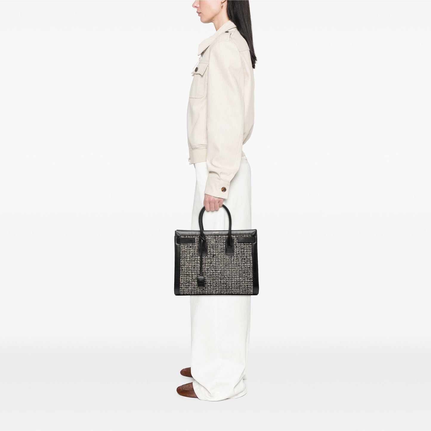 Saint Laurent – Sac de Jour Large Tweed & Leather – Nero – 2014 - Etoilux