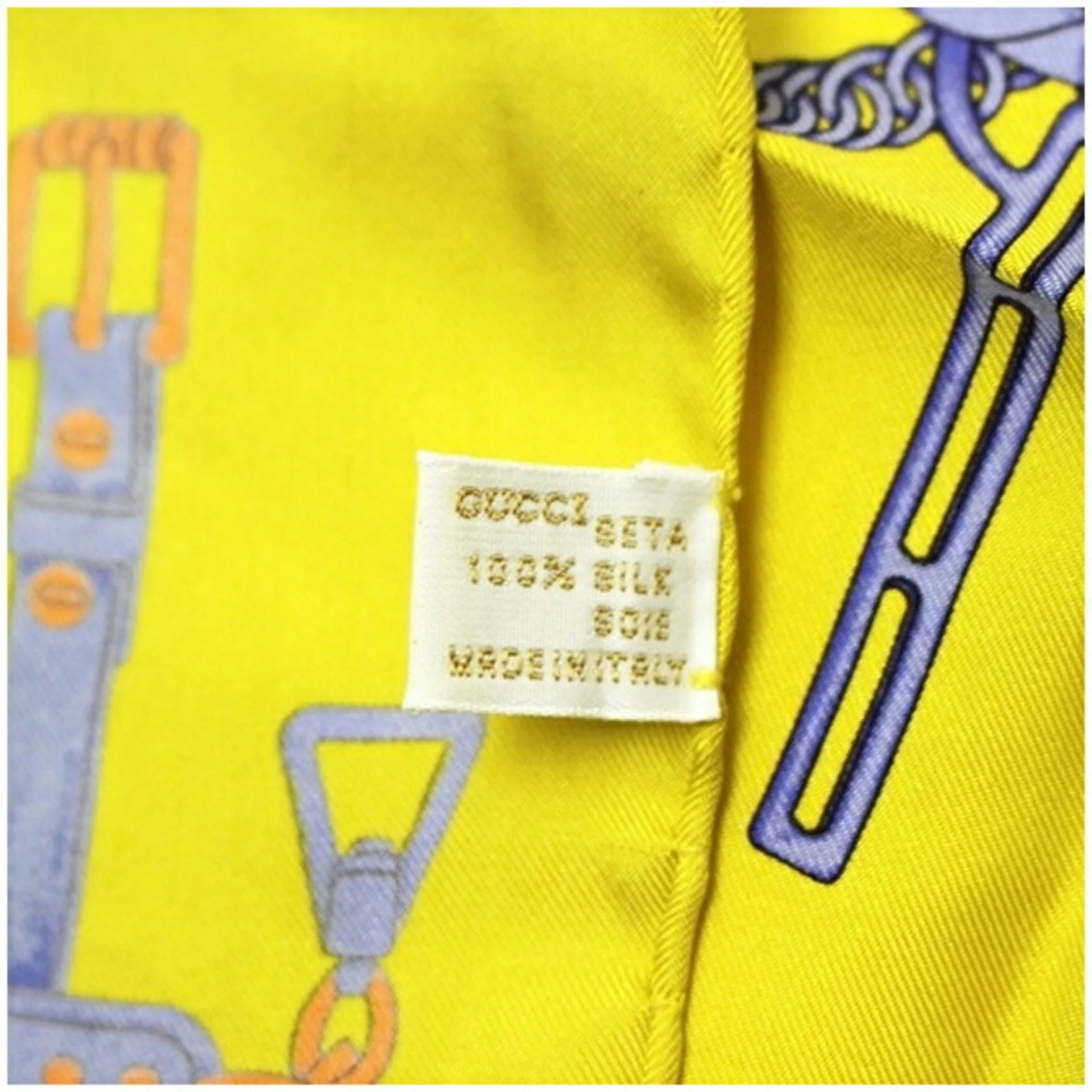 Gucci – Mini Sciarpa in Seta con Motivo Cinture – Giallo - Etoilux