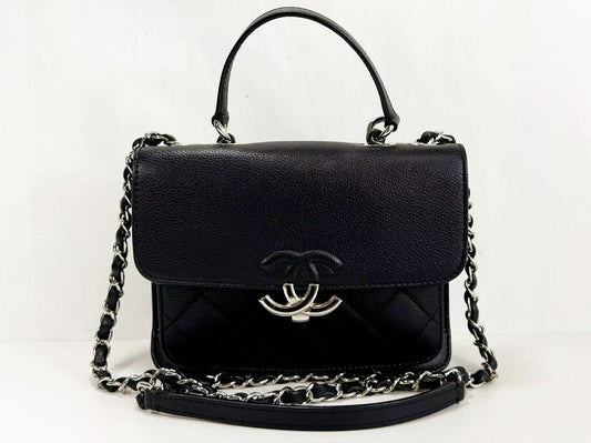Chanel Coco Logo Top Handle Flap caviar nero silver nuova 