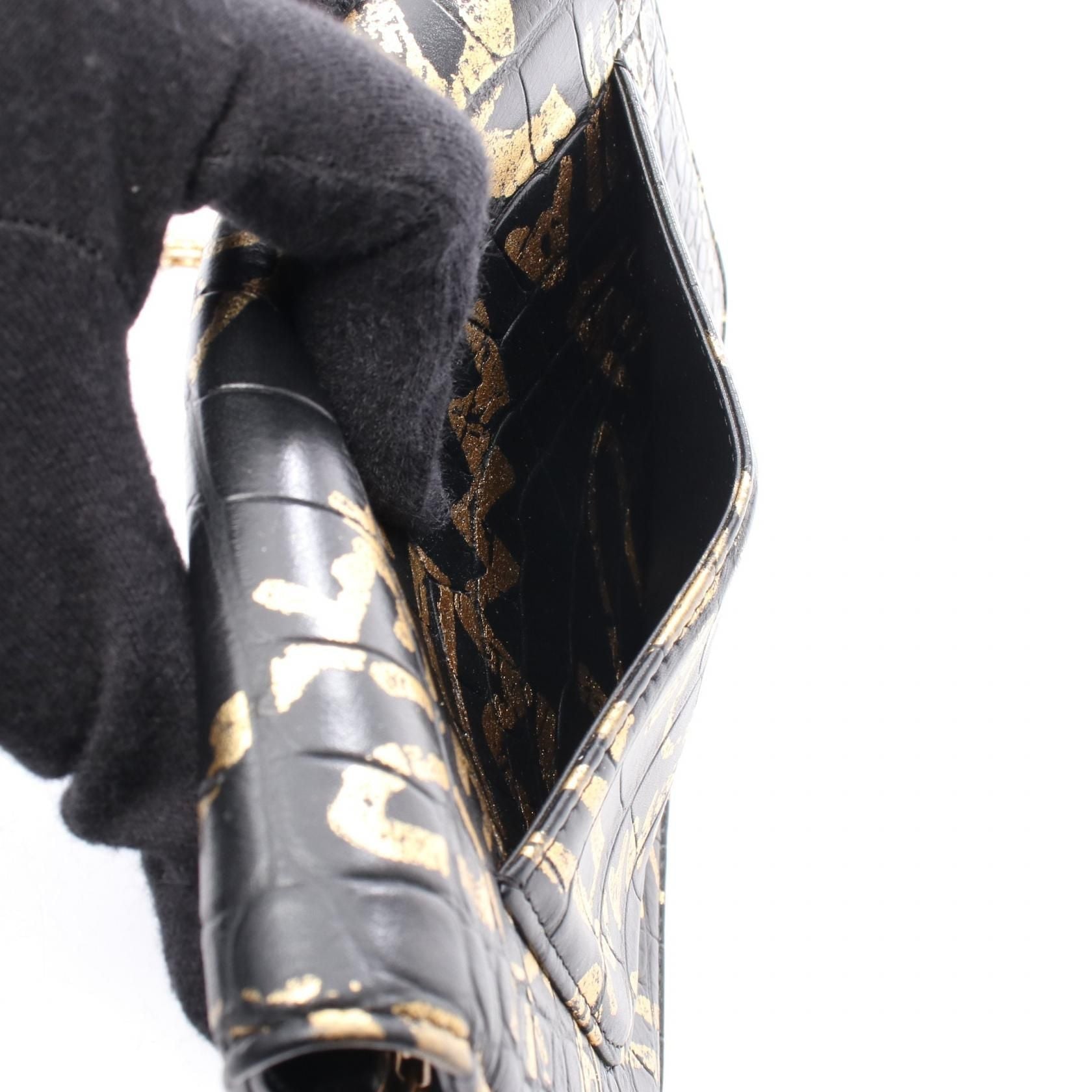 Chanel 2.55 Reissue WOC – Pelle Croco - Embossed Nera Graffiti Gold – 19 cm - Etoilux