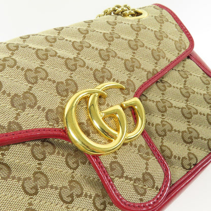 Gucci GG Marmont Small Shoulder Bag – Canvas GG Beige/Rosso con Tracolla a Catena Dorata – 25 cm - Etoilux