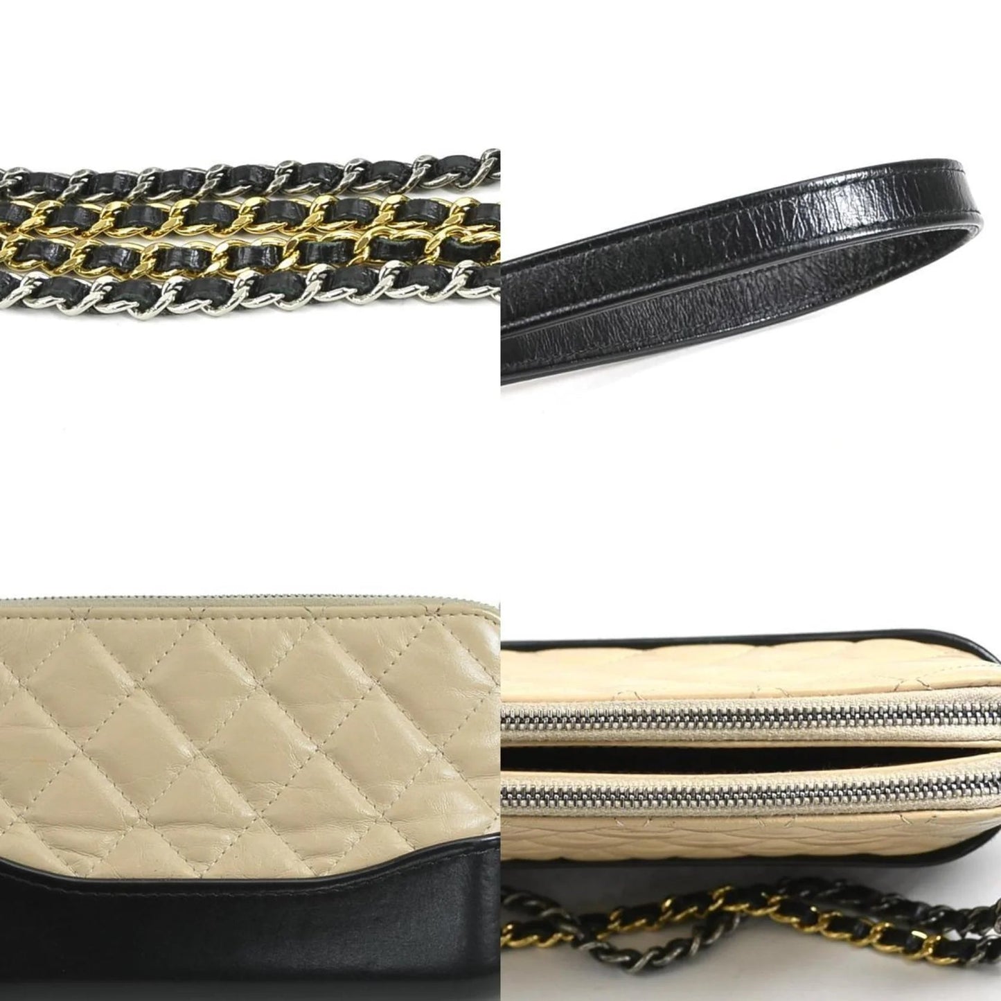 Chanel Gabrielle Small Hobo Bag in Pelle Beige e Nera – Hardware Misto Oro e Argento - Etoilux