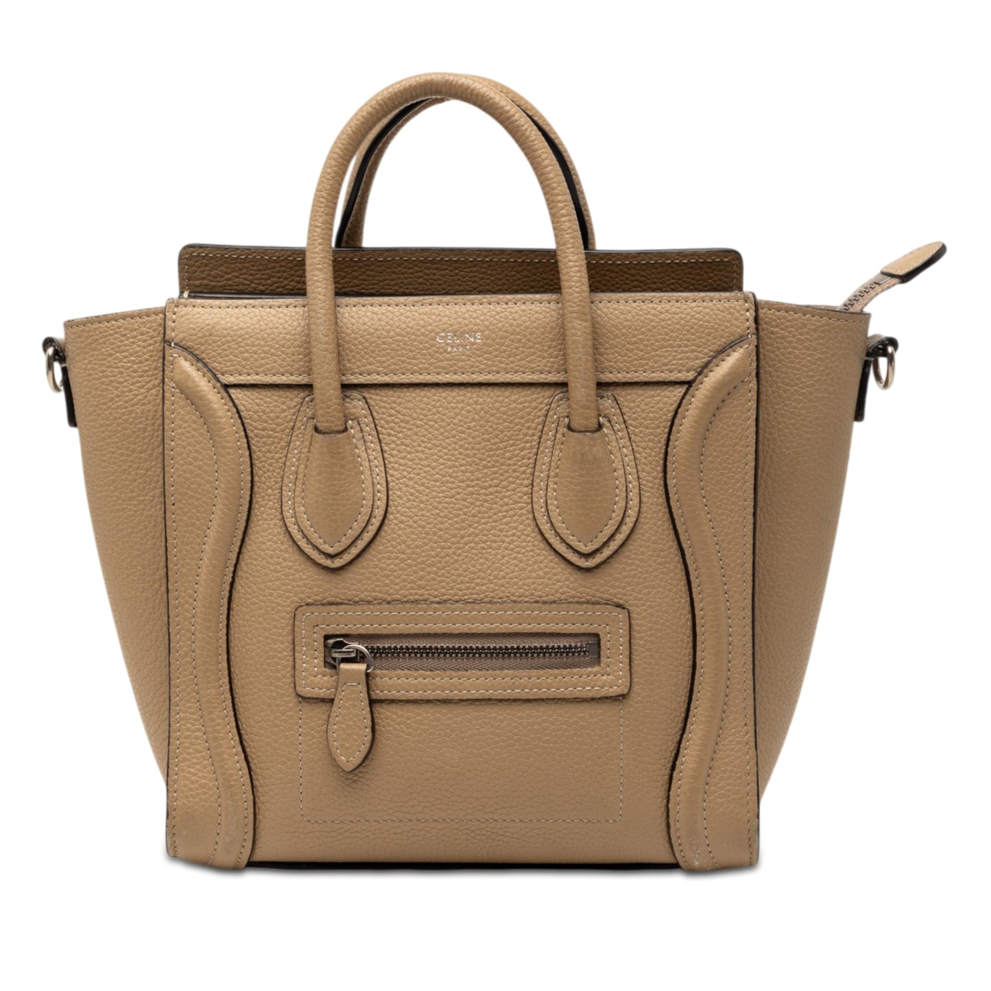 Céline Luggage Nano beige dune drummed calfskin hardware argento 2019 — Etoilux preloved luxury