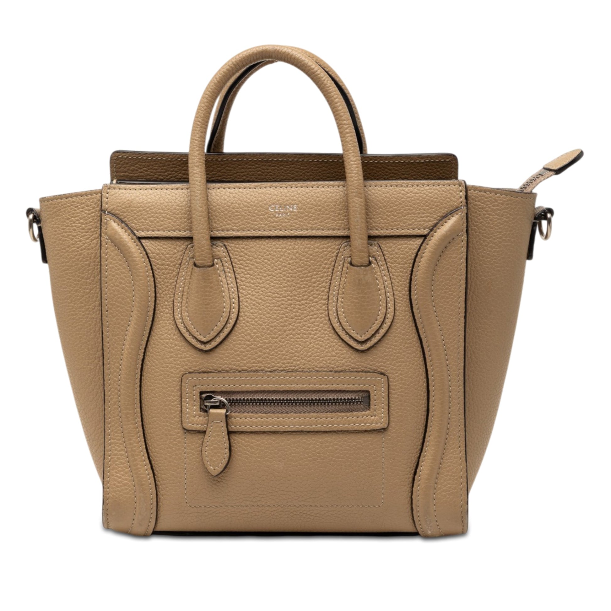 Céline Luggage Nano beige dune drummed calfskin hardware argento 2019 — Etoilux preloved luxury
