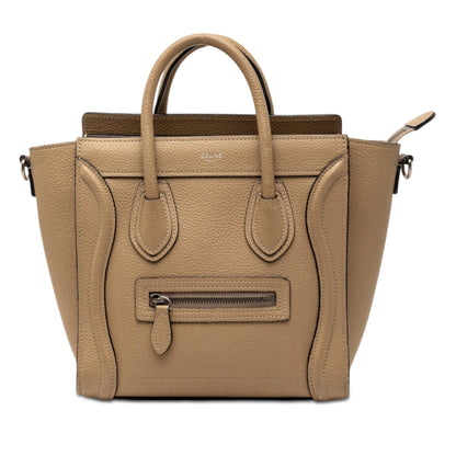 Céline Luggage Nano beige dune drummed calfskin hardware argento 2019 — Etoilux preloved luxury