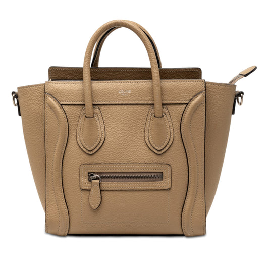 Céline Luggage Nano beige dune drummed calfskin hardware argento 2019 — Etoilux preloved luxury