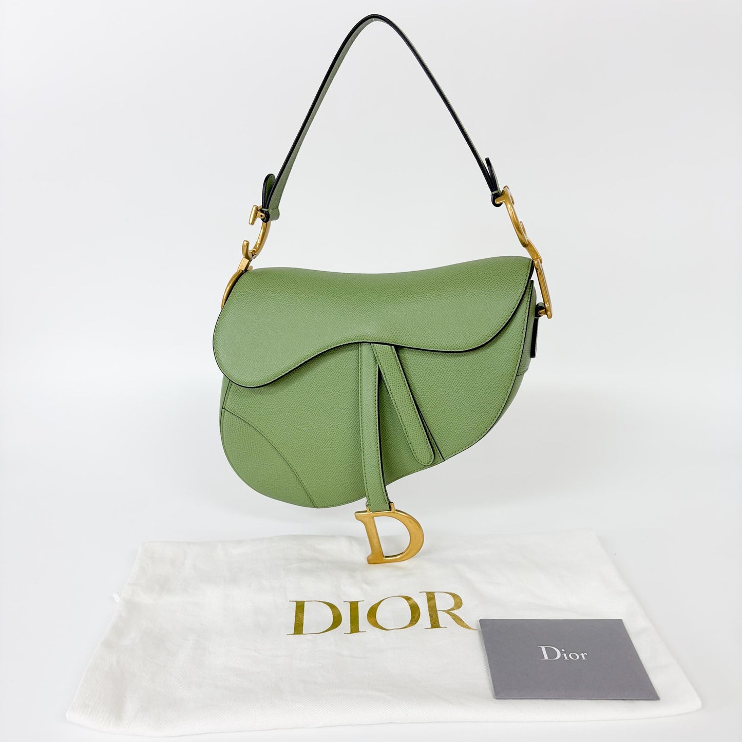 Dior Saddle Bag Media Pelle Grana Sage Green Hardware Dorato – 25 cm - Etoilux