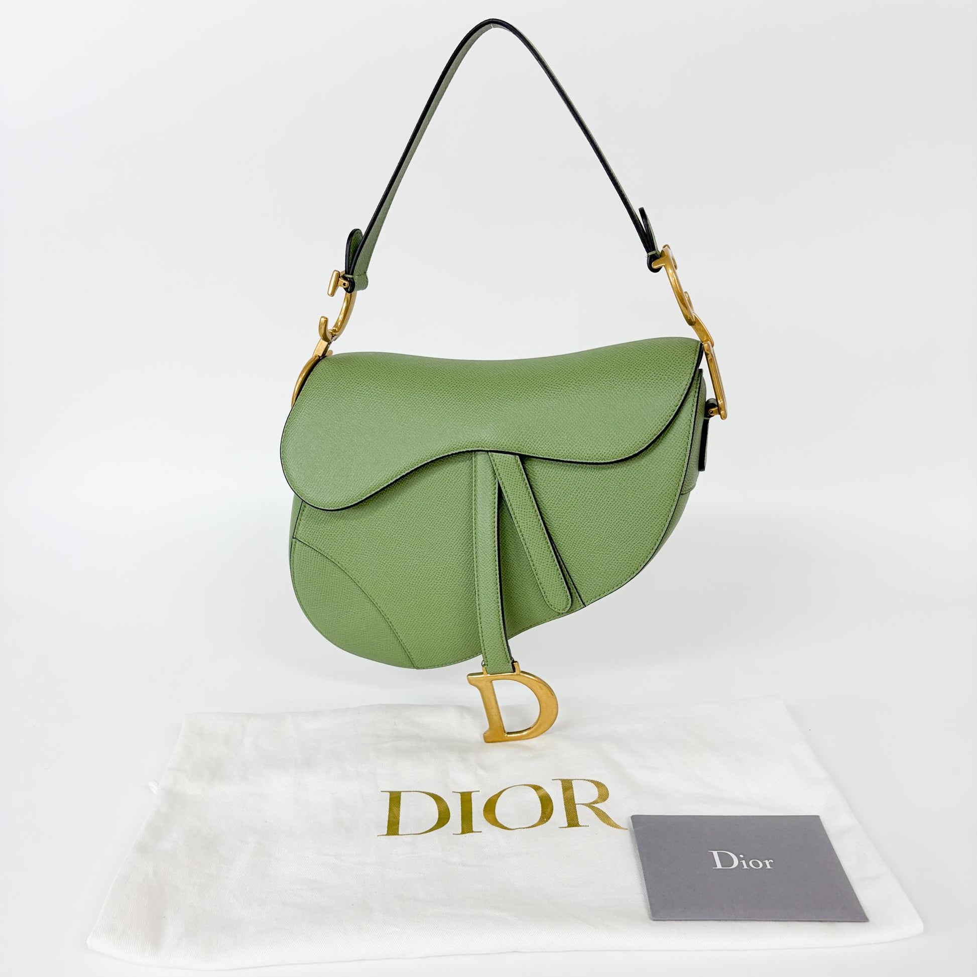 Dior Saddle Bag Media Pelle Grana Sage Green Hardware Dorato – 25 cm - Etoilux