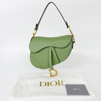 Dior Saddle Bag Media Pelle Grana Sage Green Hardware Dorato – 25 cm - Etoilux