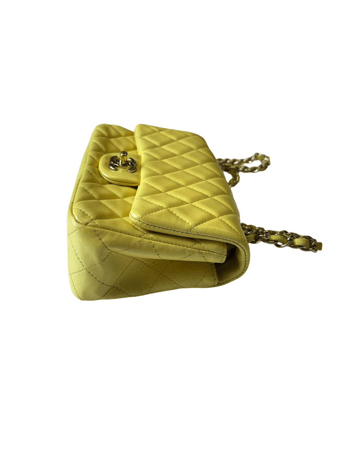 Chanel Classic Flap Mini Rettangolare in Pelle di Agnello Giallo Limone, 2017 – 20 cm - Etoilux