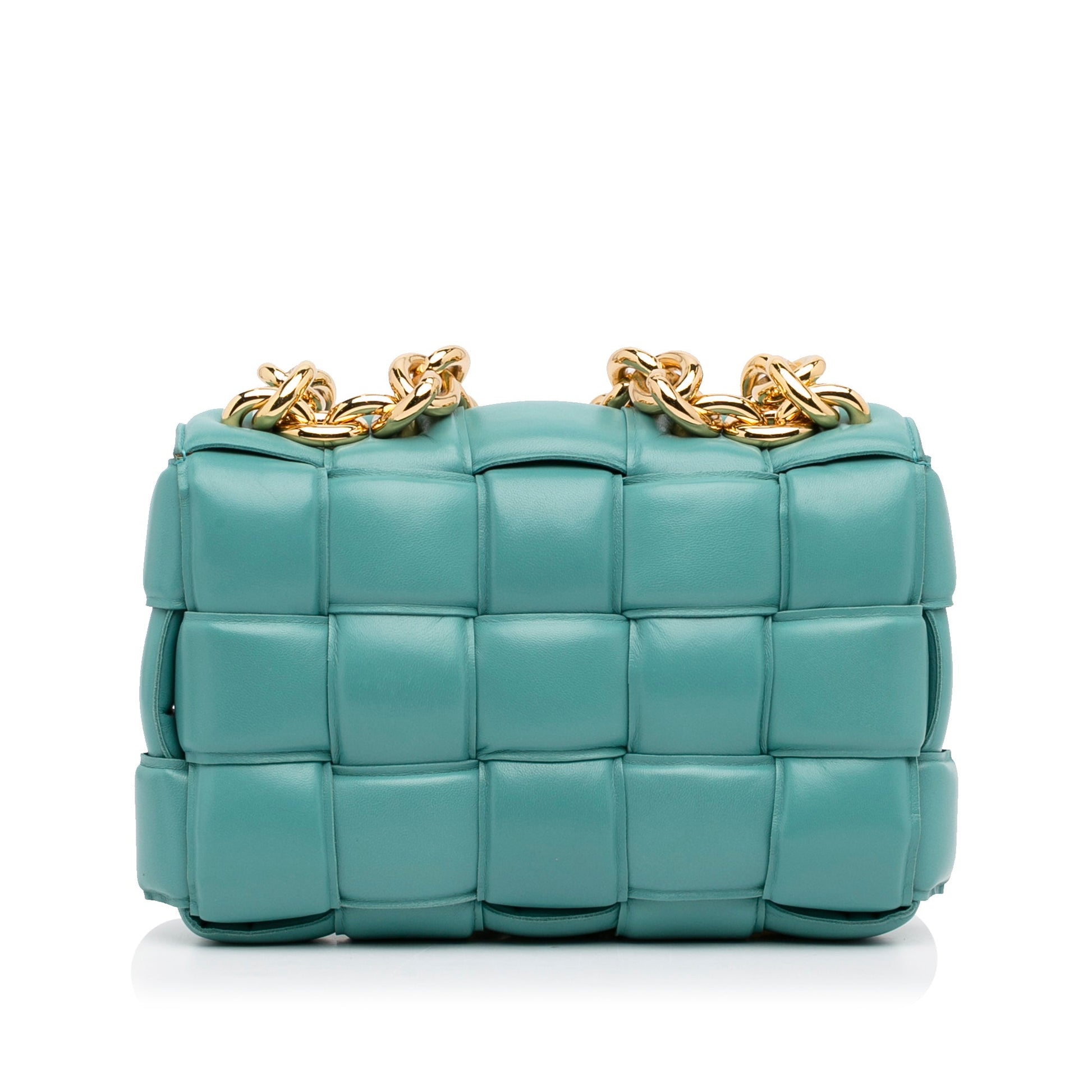 Bottega Veneta – Padded Cassette in pelle nappa blu con catena dorata – 18 x 26 x 6 cm - Etoilux