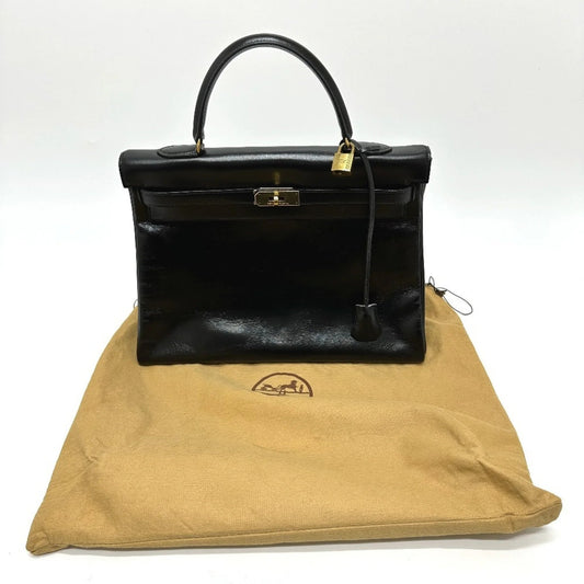 HERMES Kelly 35 con marchio S, borsa tote, borsa a mano con impunture, pelle di vitello box, da donna, nera - Etoilux