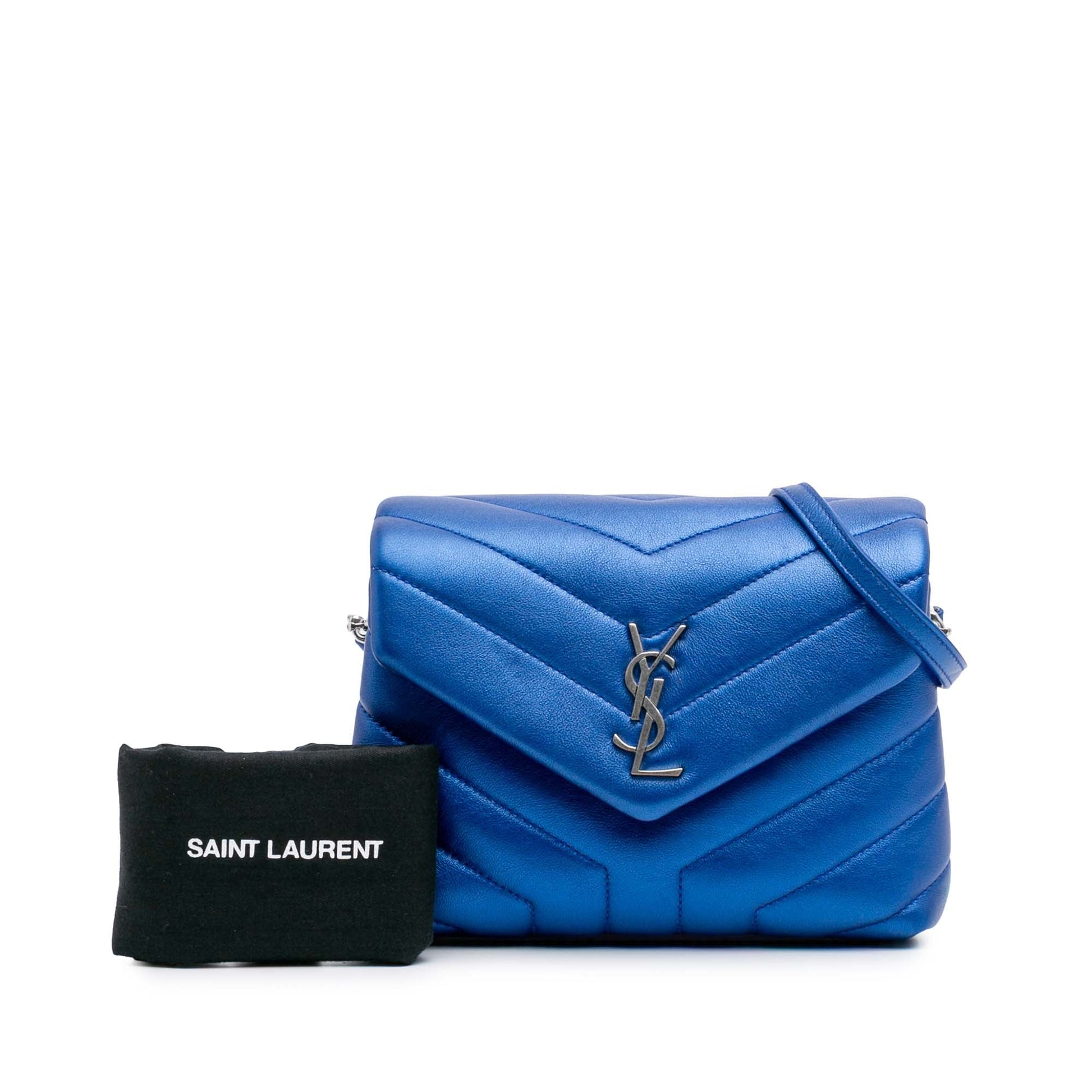 Saint Laurent Toy Loulou in Pelle di Vitello Metallizzata Blu – 2017 - Etoilux