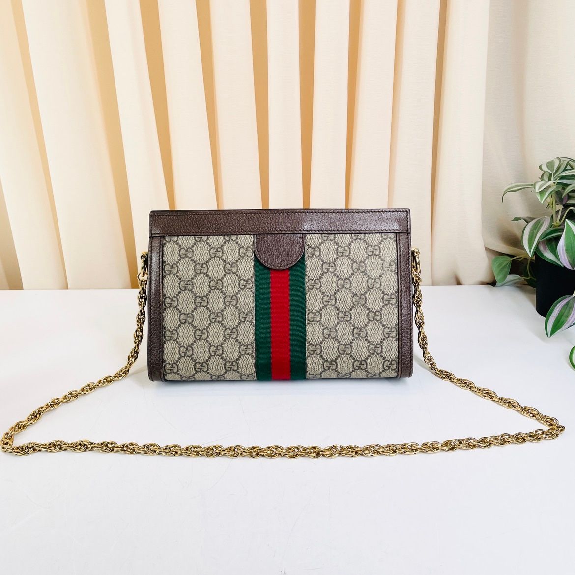 Gucci – Ophidia Canvas Retro con Tracolla in Catena – 26 × 7 × 17.5 cm - Etoilux