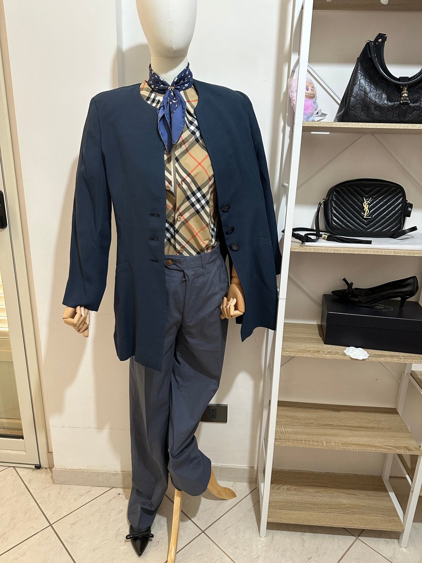 Yves Saint Laurent Pantaloni Vintage a Doppia Piega Grigio Ardesia – Taglia 44 - Etoilux