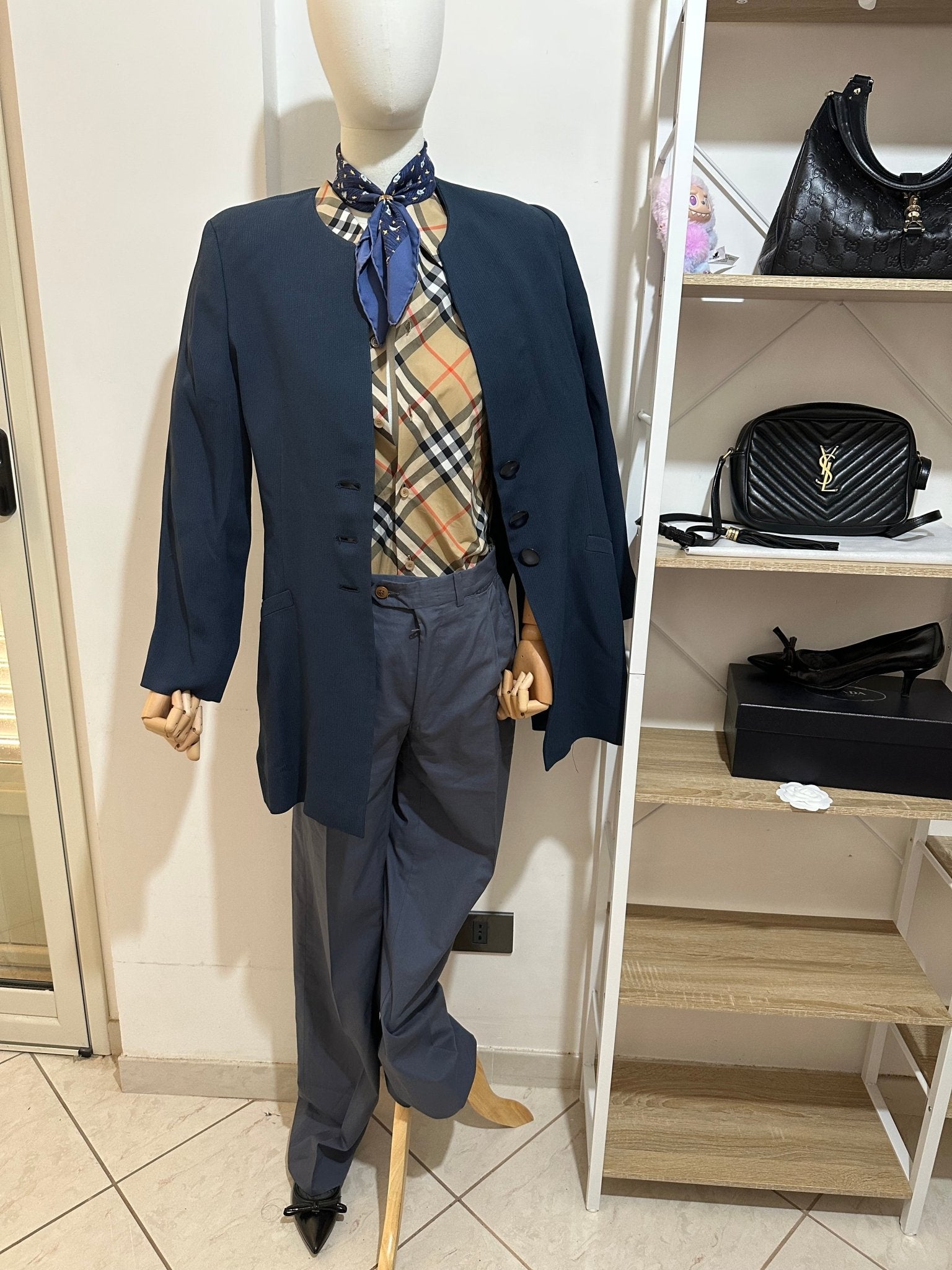 Yves Saint Laurent Pantaloni Vintage a Doppia Piega Grigio Ardesia – Taglia 44 - Etoilux