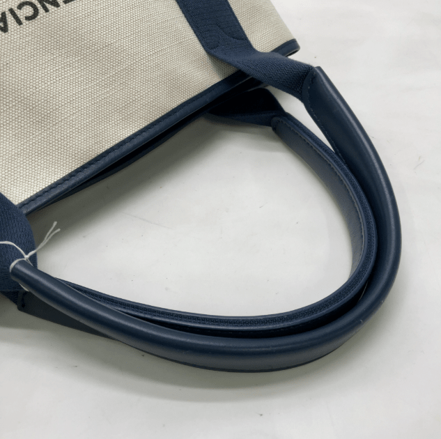 Balenciaga Navy Cabas Tela Naturale e Pelle Navy – Small - Etoilux