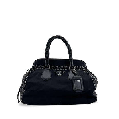 Prada Tote Tessuto Nylon con Lacci Nera