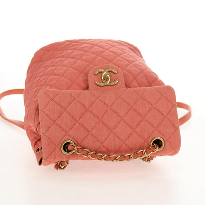 Chanel Zaino Denim Trapuntato Corallo Hardware Dorato – 20 cm - Etoilux