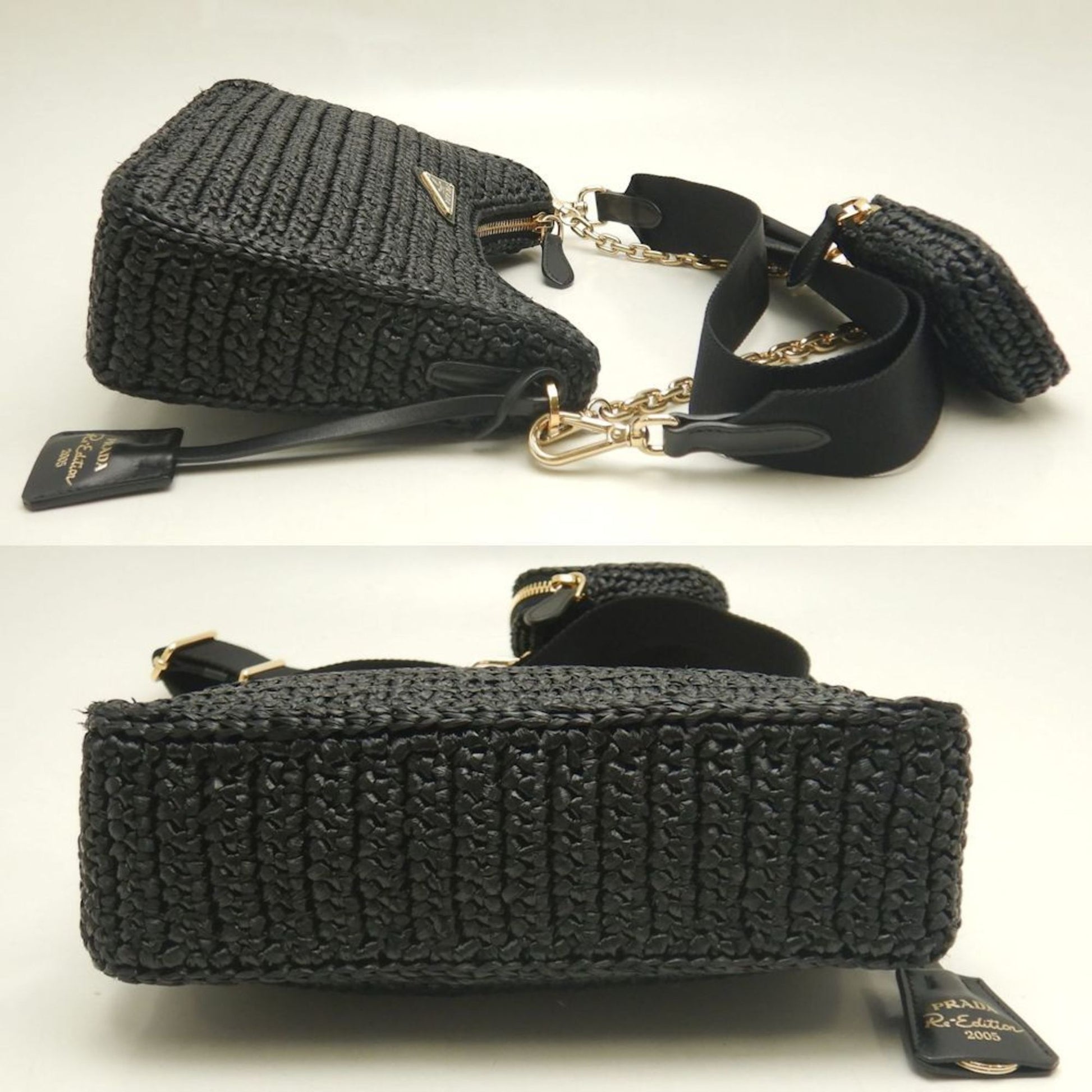 Prada Re - Edition 2005 – Borsa in rafia nera con pochette rimovibile - Etoilux