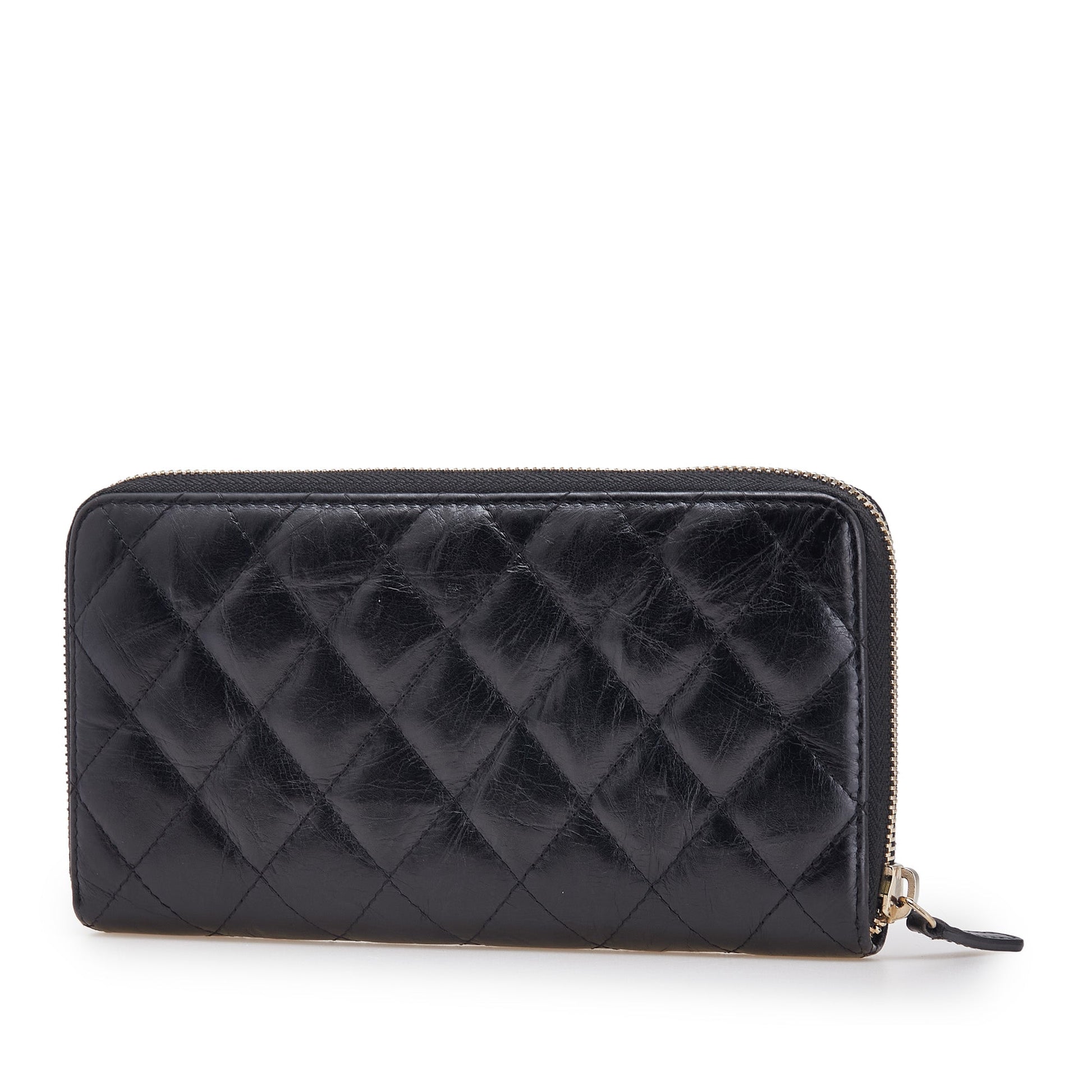 Chanel Reissue 2.55 Zip Around Wallet – Pelle di Vitello Invecchiata Trapuntata – Nero - Etoilux