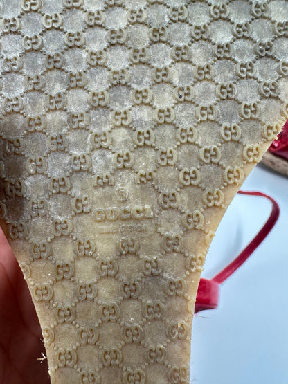 Gucci Penelope Sandalo Espadrille Zeppa Micro Guccissima Patent Leather Rosso – Size 39 - Etoilux