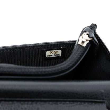 Chanel – Portafoglio con catena CC in pelle Caviar trapuntata nera - Etoilux