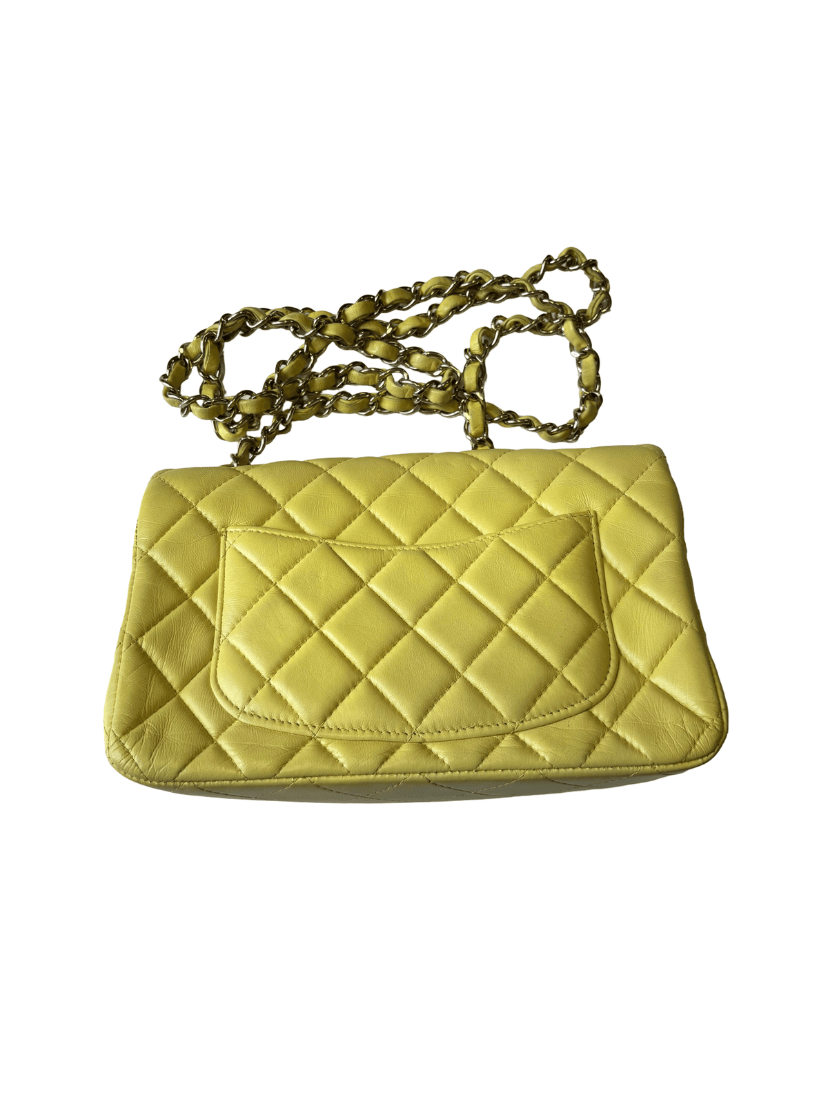 Chanel Classic Flap Mini Rettangolare in Pelle di Agnello Giallo Limone, 2017 – 20 cm - Etoilux